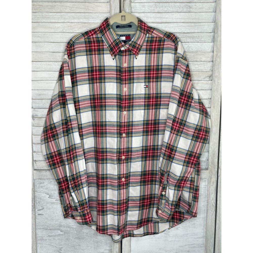 Tommy Hilfiger Tartan Plaid Flannel Button Down Shirt Size Large